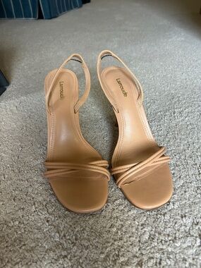 Larroude Annie Sandal Sand Leather Strappy Slingback Heels